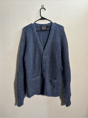 VINTAGE NORTHERN ISLES ACRYLIC RAYON CARDIGAN SIZE XL BLUE BUTTONS SWEATER